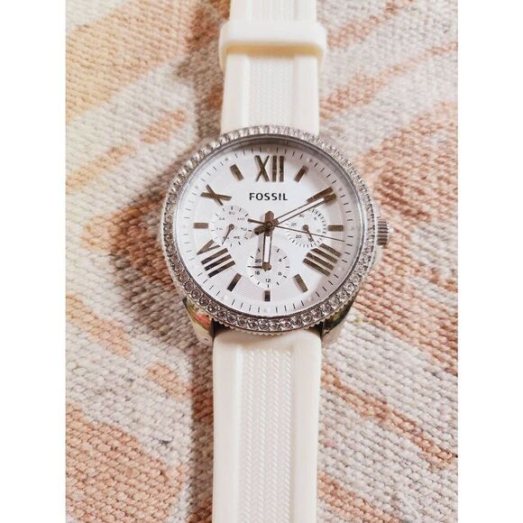 Fossil Cecile Silver Tone 42mm Women’s Watch Rhinestone Bezel Pearl Band main image 7